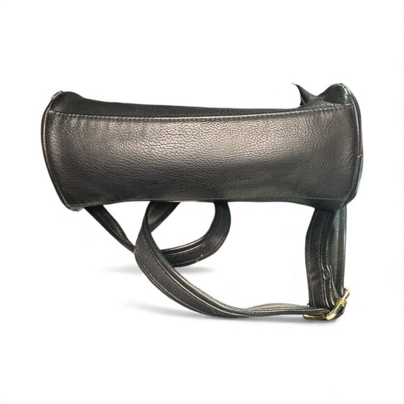 Black Faux Leather Backpack With Gold Hardware Zipper Pockets & Adjustable Strap - Picture 10 of 14